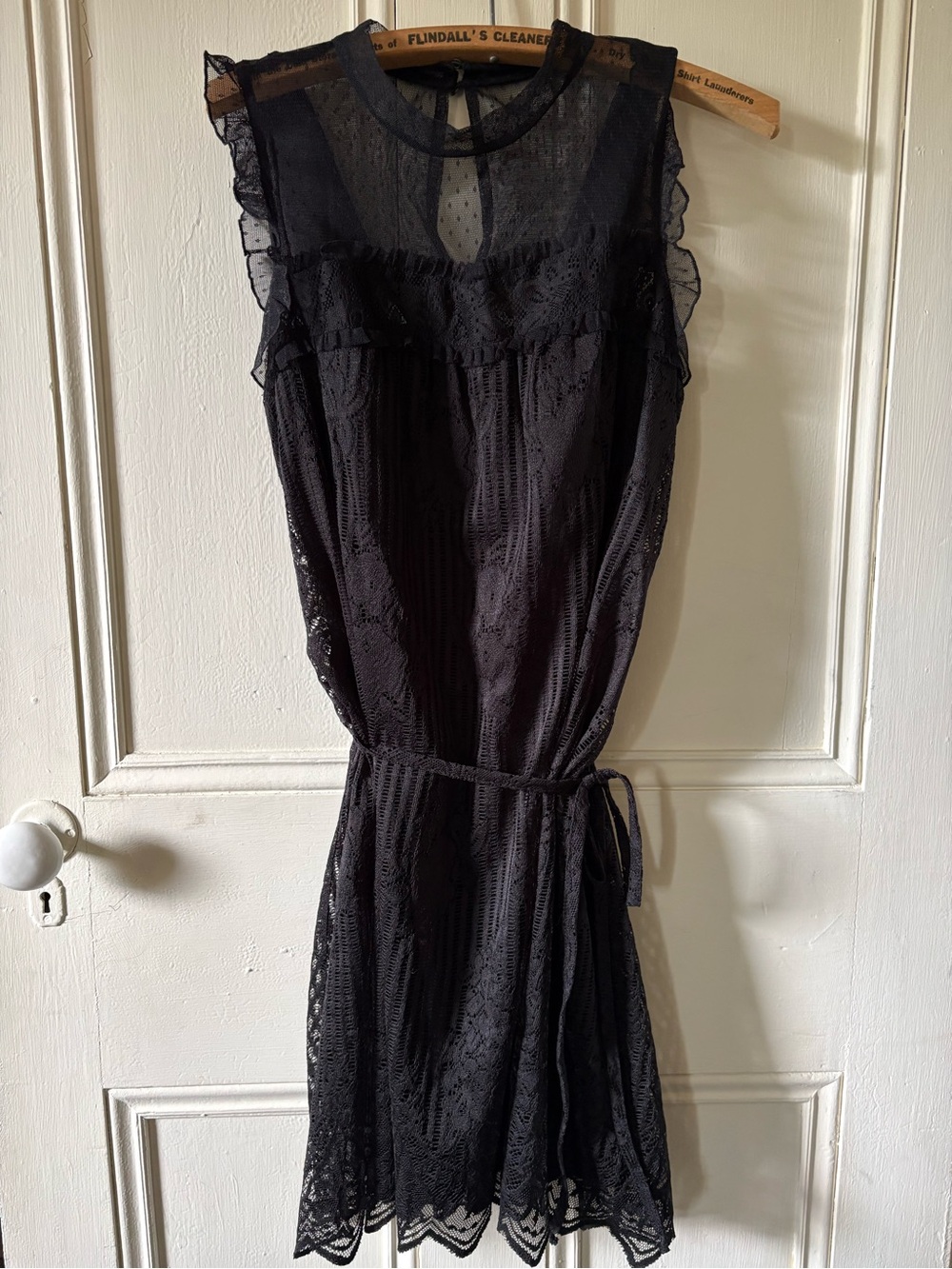 Maurices Black Lace Sleeveless Dress with Tie Waist